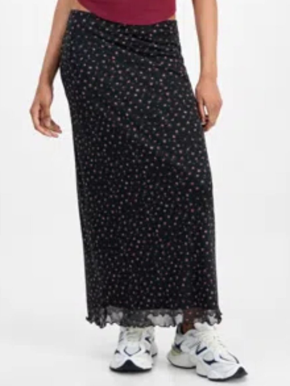 Hippie Rose Juniors' Black Ditsy Floral-Print Maxi Skirt/NWT/L